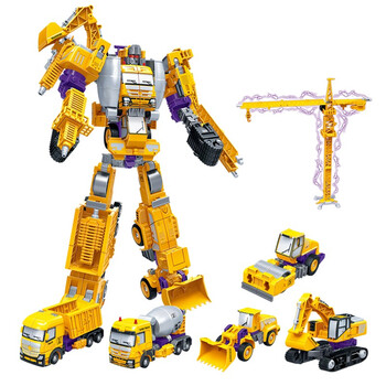 变形玩具金刚儿童工程车玩具男孩挖土机吊车搅拌推土挖掘机五合体套装