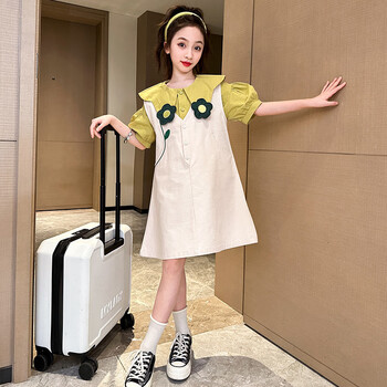 蒙迪索图女童衬衫连衣裙套装新款11岁女孩衣服裙子夏季时尚9儿童女装
