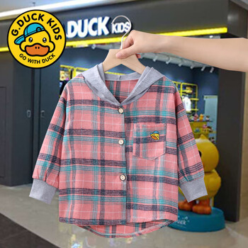 G.DUCKKIDS小黄鸭儿童衬衫女童春秋季格子连帽上衣男童外套新款长袖 G.DUCK【衬衫】粉色 130cm