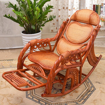 絮藤（xuteng）藤摇椅逍遥椅藤编家用老人摇摇椅躺椅午休睡椅阳台懒人腾椅休闲椅 中号精致双枕爱心