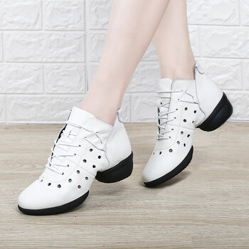 舞蹈鞋春秋款短靴新款春夏季广场女真皮软底水兵跳舞鞋网面四季舞鞋