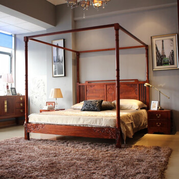 澳颜莱广东佛山全实木床 qay品梓民宿家具原木床新中式四柱床架 支持