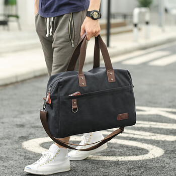 商务休闲手提包男士拎包大容量旅行背包旅游帆布单肩斜挎包旅行包黑色