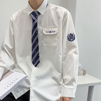 dk制服男原创刺绣设计感基础款jk衬衫长袖学生装学院风衬衣服仓梵白色
