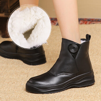新款冬季羊毛保暖短靴头层牛皮女士雪地靴平底防滑圆头真皮女鞋22151