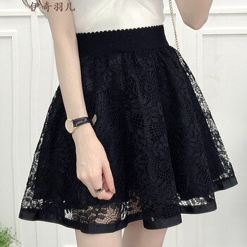 黑色网纱蕾丝镂空女装裙子半身裙女夏春秋季短裙百褶裙牛仔裙包臀裙超