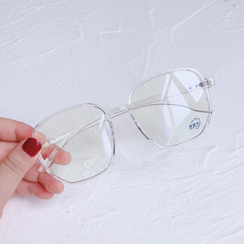 近视眼镜架女韩版潮网红同款大框多边形素颜眼镜平光镜男 透明白框 1