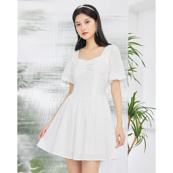 ief/爱依服初恋风连衣裙2022年夏季新款法式纯欲系方领收腰短裙潮3327