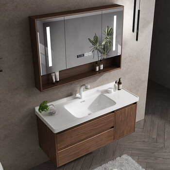 罗乐氏 罗乐氏 陶瓷一体盆浴室柜卫生间智能洗漱台现代简约实木洗手池