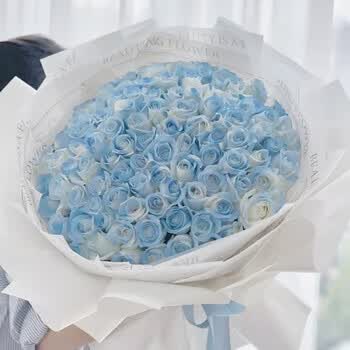 百花馆碎冰蓝玫瑰花真花鲜花速递同城配送渐变色玫瑰花束送女友爱人