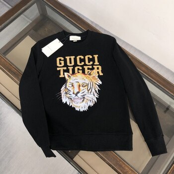古驰(gucci)男士卫衣套头长袖运动风印花图案圆领时尚潮流卫衣 黑色 s