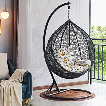 ins网红吊椅吊篮藤椅室内户外单人秋千阳台民宿鸟巢摇椅家用懒人黑色e