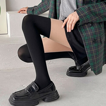 伦洛弗光腿神器女秋冬季加绒拼接打底裤袜黑丝袜双层jk假小腿假过膝连