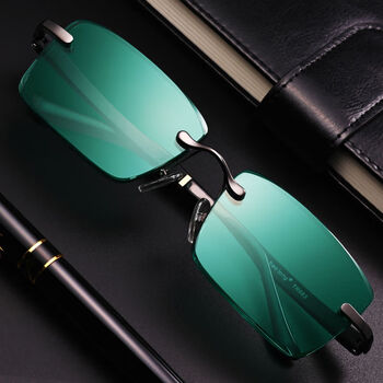 暴龙天然水晶眼镜休闲太阳镜墨绿高清墨镜时尚无框切边石头镜 tr腿枪