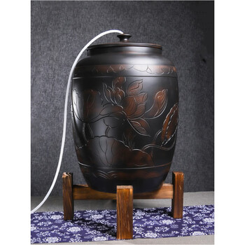 麟酷陶瓷水缸家用储水纯净水桶茶台专用泡茶桶建水紫陶抽水缸带盖30升