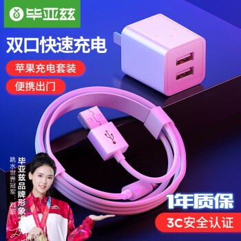 毕亚兹苹果充电器套装双口充电插头+镀金苹果数据线1.2米50210A-价格趋势稳定，性价比高