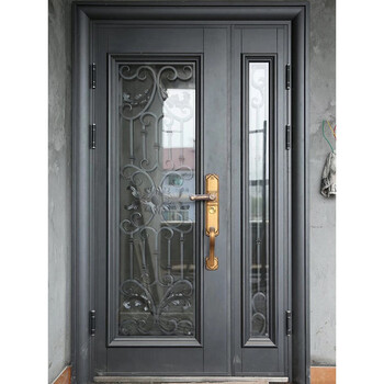 定做别墅大门双开门锌合金铜门防盗门家用乡村农村玻璃入户门金属灰