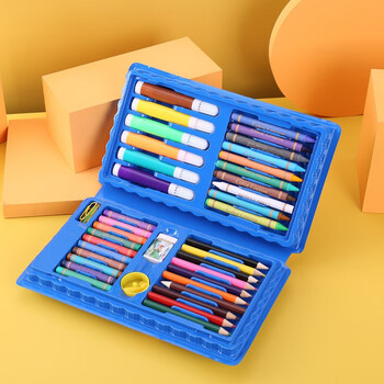 儿童玩具画画工具儿童画笔蜡笔水彩笔套装男孩女孩生日礼物 42件蓝色