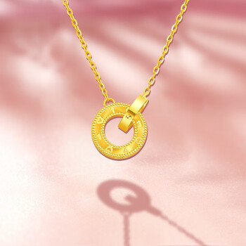 戈雅生日礼物送女友老婆黄金项链女足金双环吊坠套链结婚纪念日首饰