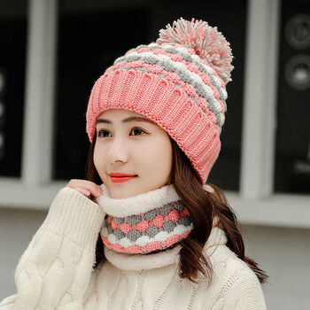 帽子女秋冬季韩国甜美可爱圆脸冬天骑车针织棉帽加绒加厚毛线帽潮点点