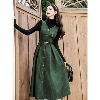 奈持学院风女装套装复古一整套针织上衣搭配连衣裙两件套美拉德穿搭毛