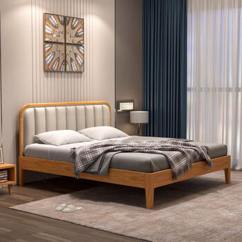 3米欧式婚床软包公主北欧轻奢床 胡桃色 灰色软包 实木床 框架结构