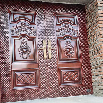 日本购烤漆双开铁门乡村庭院门入户双扇中式围墙大铁门仿铜套色 仿