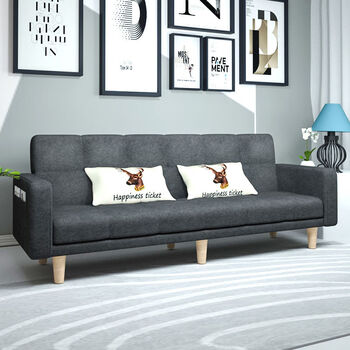 布单双人折叠沙发床两用不带拆洗布艺深灰色长度包含扶手可选加乳胶