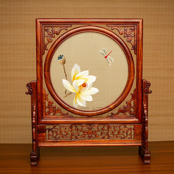 蜀绣摆件中国风特色苏绣搬家礼物乔迁屏风摆件苏绣摆件成品双面绣桌面