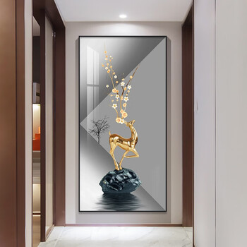 轻奢风玄关装饰画现代简约走廊竖版壁画抽象大气客厅过道麋鹿挂画 (一