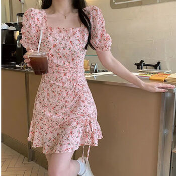 兮渔珥在逃公主裙蓬蓬裙高级晚礼服碎花裙温柔风ins 女夏别致设计艺术