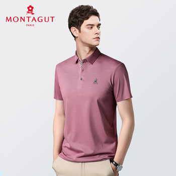 梦特娇(montagut)【珠地透气&含桑蚕丝】夏季撞色薄款男士polo衫