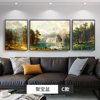 岙筱 轻奢高档高端巨人山客厅装饰画沙发背景墙挂画大气抽象风景三联