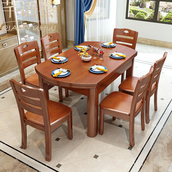 歺桌和椅子实木餐桌椅组合伸缩折叠现代简约家用小户型圆形橡木餐桌