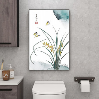 辞轩  荷花图新中式卫生间防水洗手间门口挂画浴室厕所装饰画免钉免