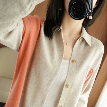 懂娜心开胸女式羊毛衫开衫针织毛衣开身外套女装羊绒开女驼色s