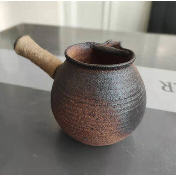 手工云南粗陶侧把烤茶罐土陶公道杯煮茶壶土陶罐煮茶器烤茶壶深色柴烧