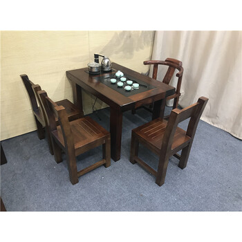 景悟老船木茶桌家用中式套装一体喝茶几阳台小型实木仿古泡茶桌椅组合