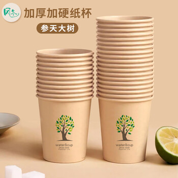 风冬 本色纸杯一次性杯子加厚竹浆咖啡办公室水杯口杯喝茶一次性纸杯 参天大树 1000只