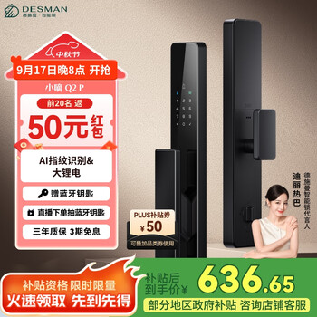 20点开始、国家补贴：德施曼 DESMAN 小嘀系列 Q2P 电子锁 星爵黑