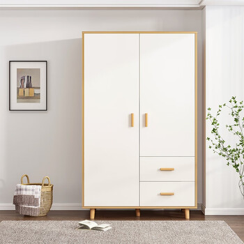 耐家（Naijia） 衣柜家用卧室现代简约小户型柜子卧室储物柜衣柜出租房挂衣橱柜 【双抽双门款】原木色+白100CM