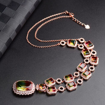 定制巴西彩虹西瓜碧玺彩宝石项链吊坠女款小众上档次闺蜜 荣华富贵