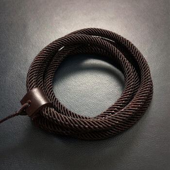 斌弟珠宝 轻奢级男款配绳粗款原创手工牛皮头米兰吊坠挂绳玉牌项链绳子 咖啡色6 mm长款68cm