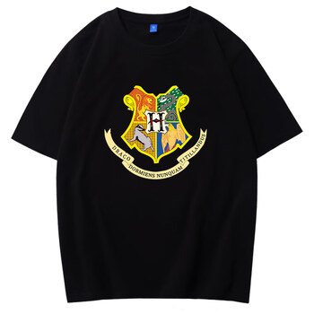 夜光哈利波特联名t恤周边服装衣服夏装校服cos服儿童短袖学院服 黑h旗