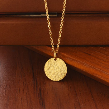 美宝莉七夕情人节礼物项链古法锤纹金饼无事牌999吊坠套链足金实心