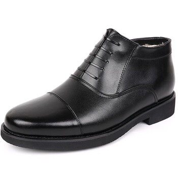 冬季商务正装男高帮东北军勾棉靴加厚羊毛保暖拉链三接头皮鞋 拉链款