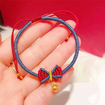 【京品优选】在逃公主黄金999足金小铃铛金手链女圣诞节蝴蝶结编织手