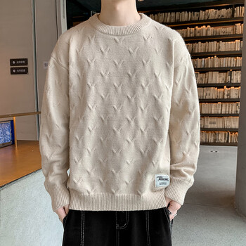 手工编织毛衣成品男士秋季加厚手工编织的毛衣男士慵懒风宽松纯色圆领