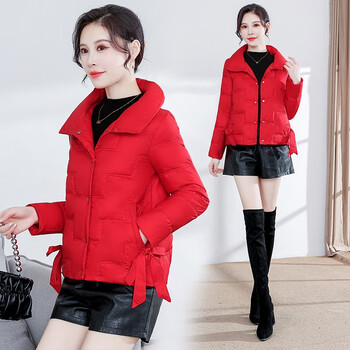轻奢品牌冬季好看羽绒服女年新款小个子短款轻薄保暖白鸭绒棉红色m