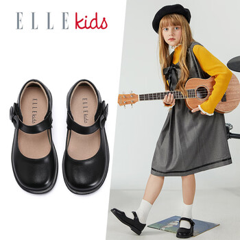 ELLE KIDS童鞋女童皮鞋软底公主鞋儿童演出鞋小女孩学生鞋 EFC53596-1 黑色